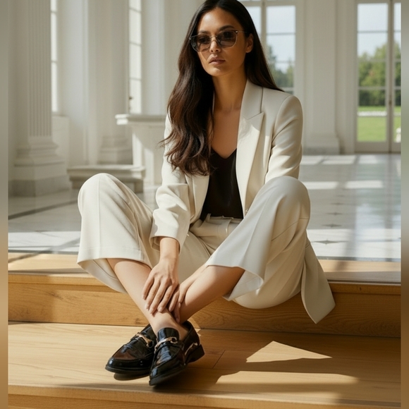 Zara Shoes - ZARA, BLACK PATENT VEGAN LEATHER LOAFER, FLATS, SIZE 9.5 EUC